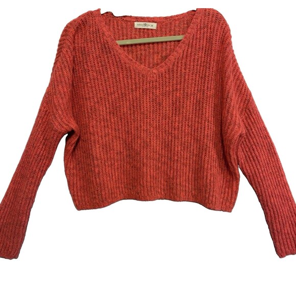 Natural Life Sweaters - Natural Life Womens Orange Marled Ribbed V-Neck Knit Pullover Sweater Sz M Beach
